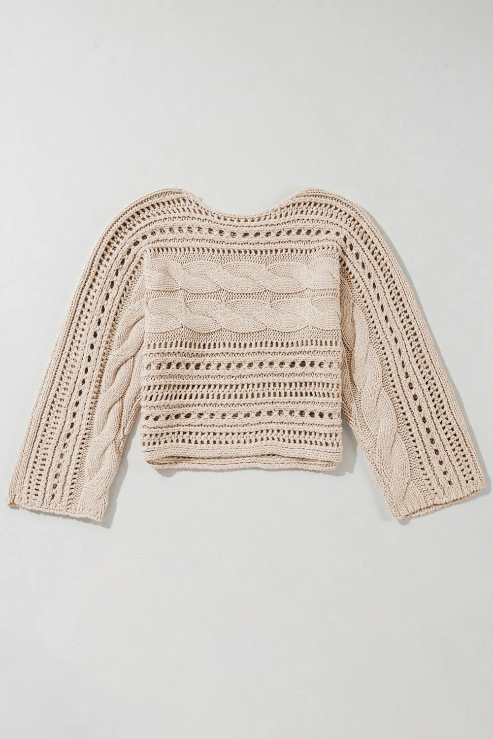 Smoke Gray Hollow-out Cable Knit Cropped Sweater - Chic Meadow Boutique 