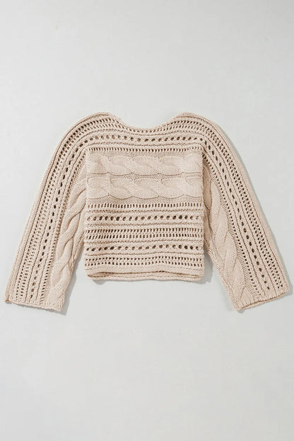 Smoke Gray Hollow-out Cable Knit Cropped Sweater - Chic Meadow Boutique 