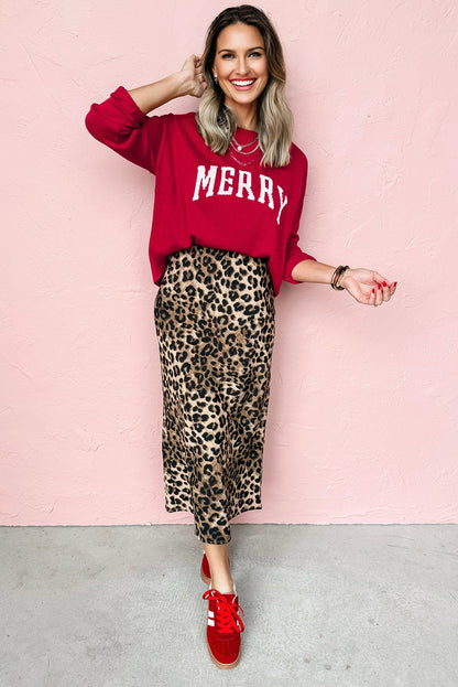 Fiery Red MERRY Letter Pattern Christmas Holiday Baggy Sweater