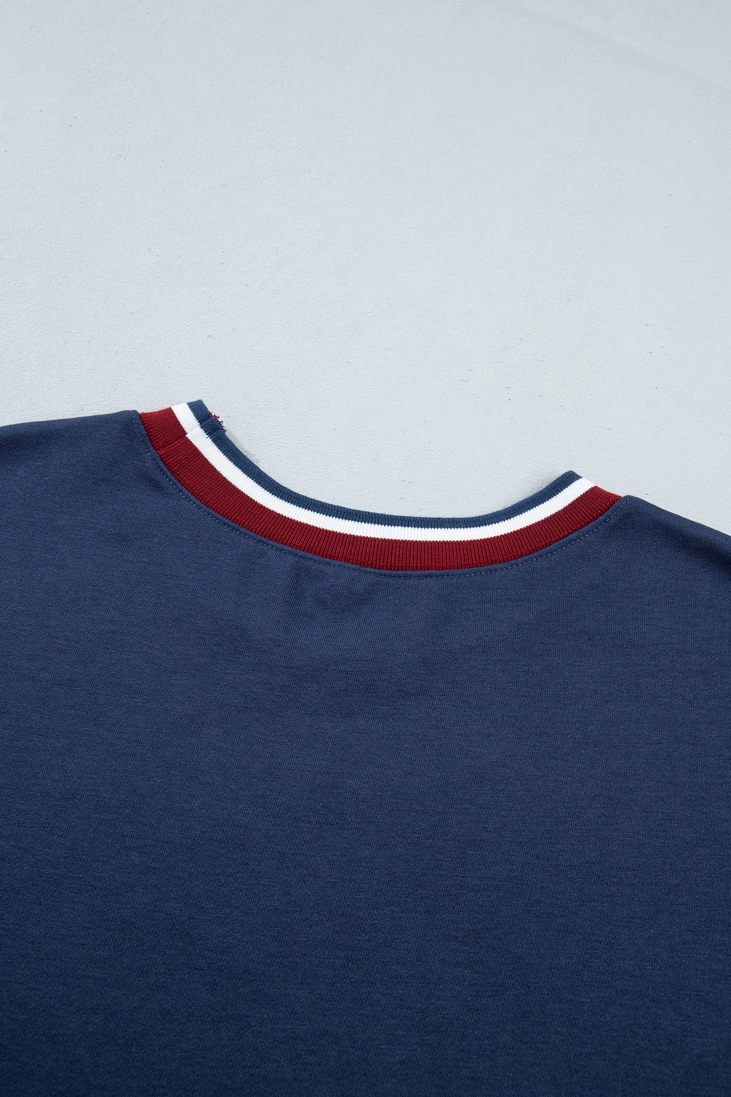 Sail Blue Patchwork Round Neck Long Sleeve Sweatshirt