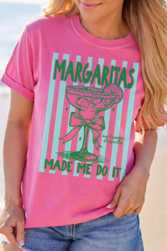 Rose Red Margaritas Made Me Do It Striped Graphic Beach Vacation Tee
