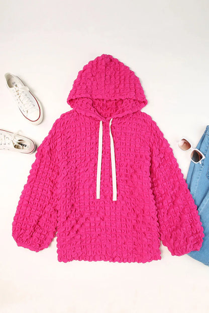 Rose Bubble Textured Waffle Hoodie - Chic Meadow Boutique 