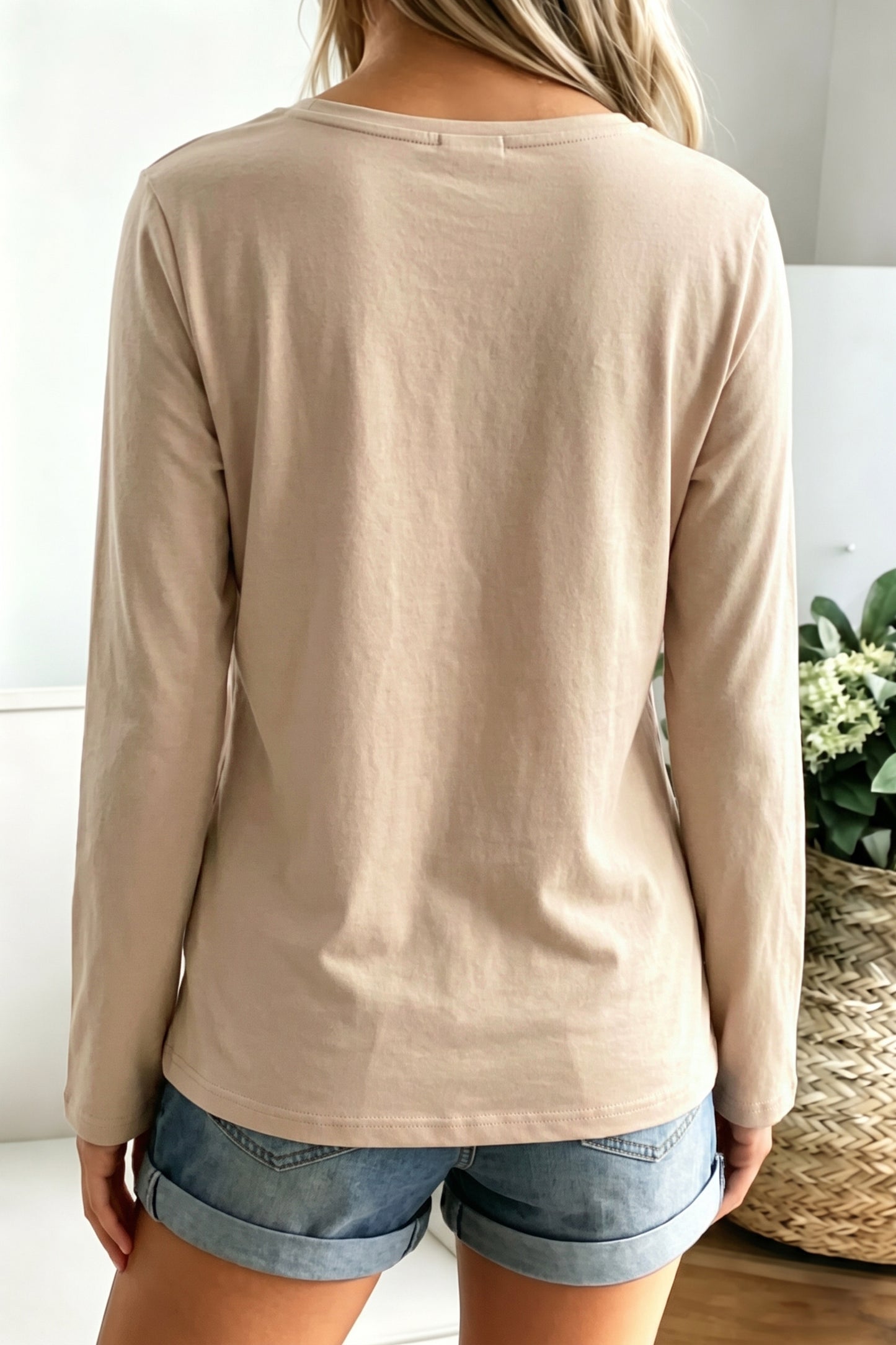 Pale Khaki Patchwork Long Sleeve Shift Top