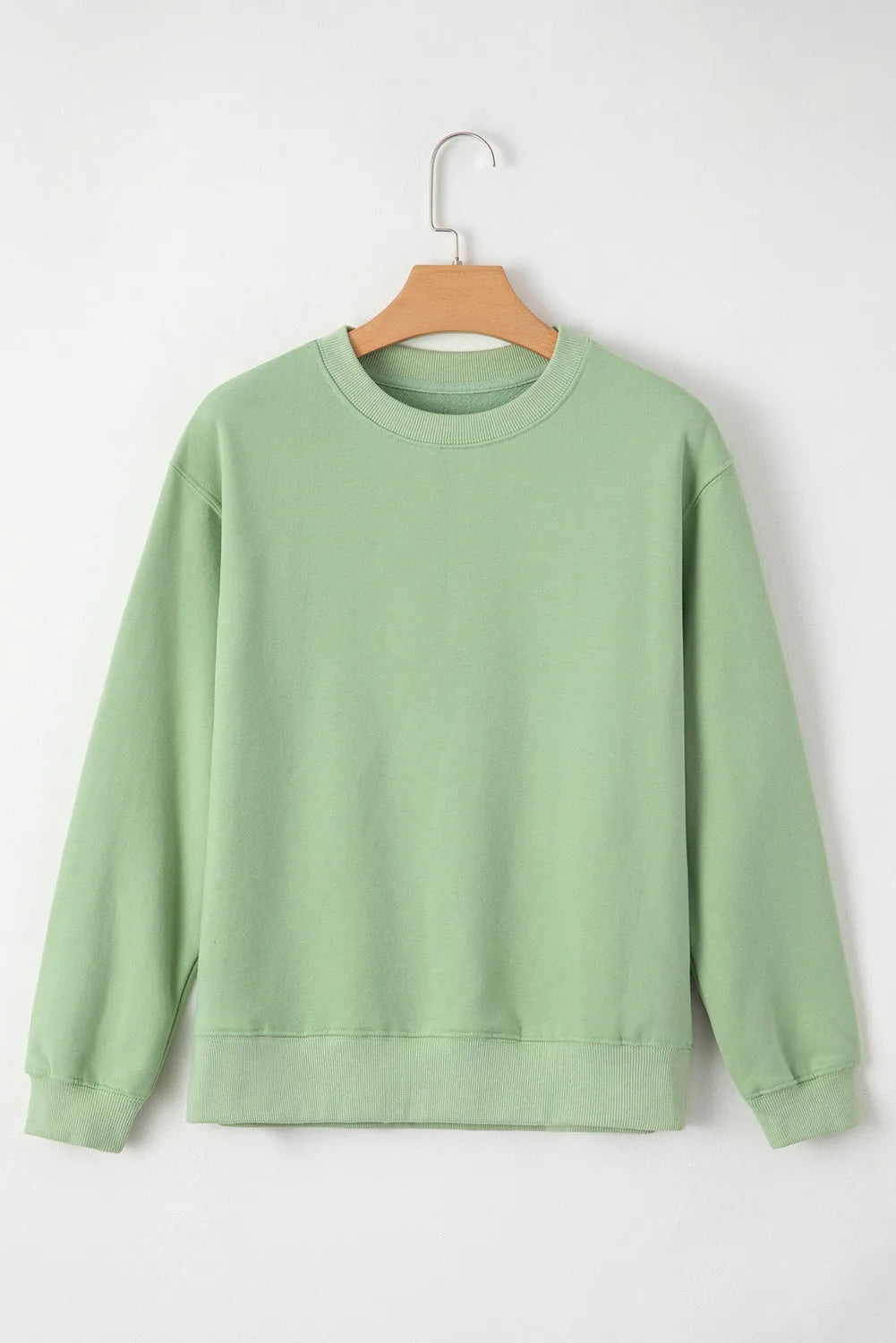 Smoke Green Solid Fleece Lined Drop Shoulder Terry Sweatshirt - Chic Meadow Boutique 