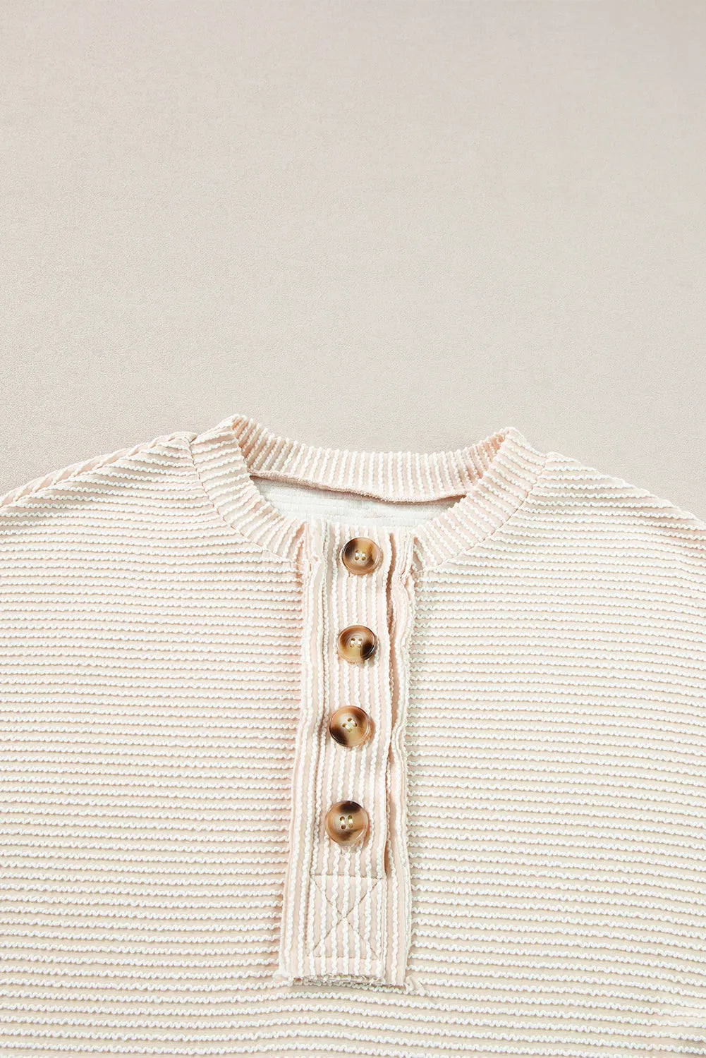 Apricot Corded Texture Lantern Sleeve Buttons Henley Sweatshirt - Chic Meadow Boutique 