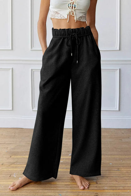 Black Elastic High Waist Drawstring Sweatpants - Chic Meadow Boutique 