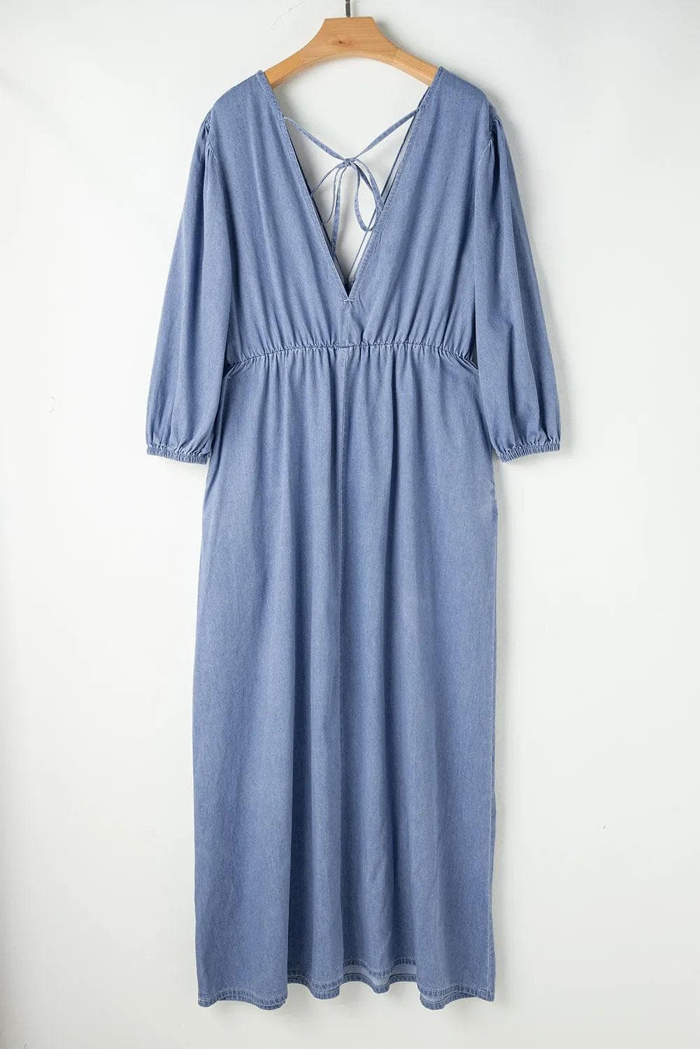 Dresses/Maxi Dresses Myosotis Chambray Deep V Neck Bracelet Sleeve Maxi Dress