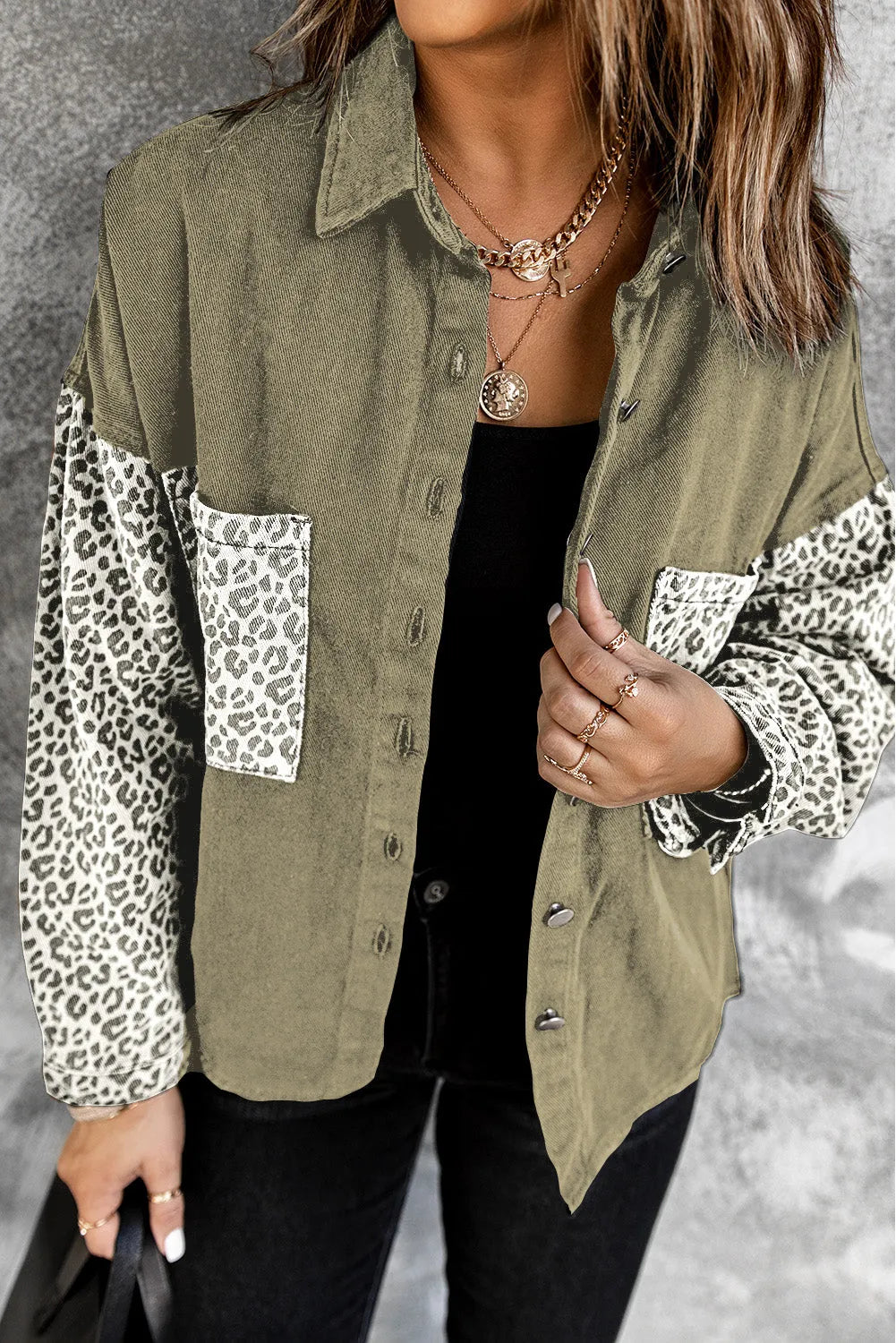 Contrast Leopard Denim Jacket - Chic Meadow Boutique 