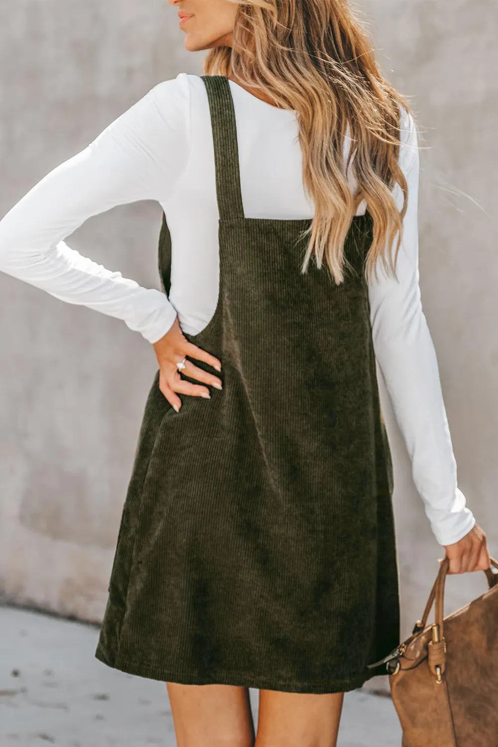 Vineyard Green Solid Front Pockets Sleeveless Corduroy Overall Dress - Chic Meadow Boutique 