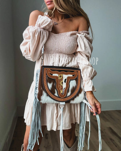 THE CAROLINE CROSSBODY steer longhorn - cowhide purse bag - Chic Meadow Boutique 