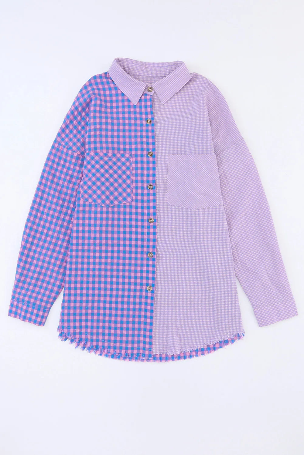 Purple Mixed Plaid Button Down Long Sleeve Chest Pocket Shirt - Chic Meadow Boutique 