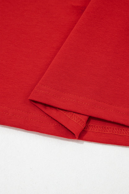Fiery Red Varsity Striped Short Sleeve Crew Neck T Shirt