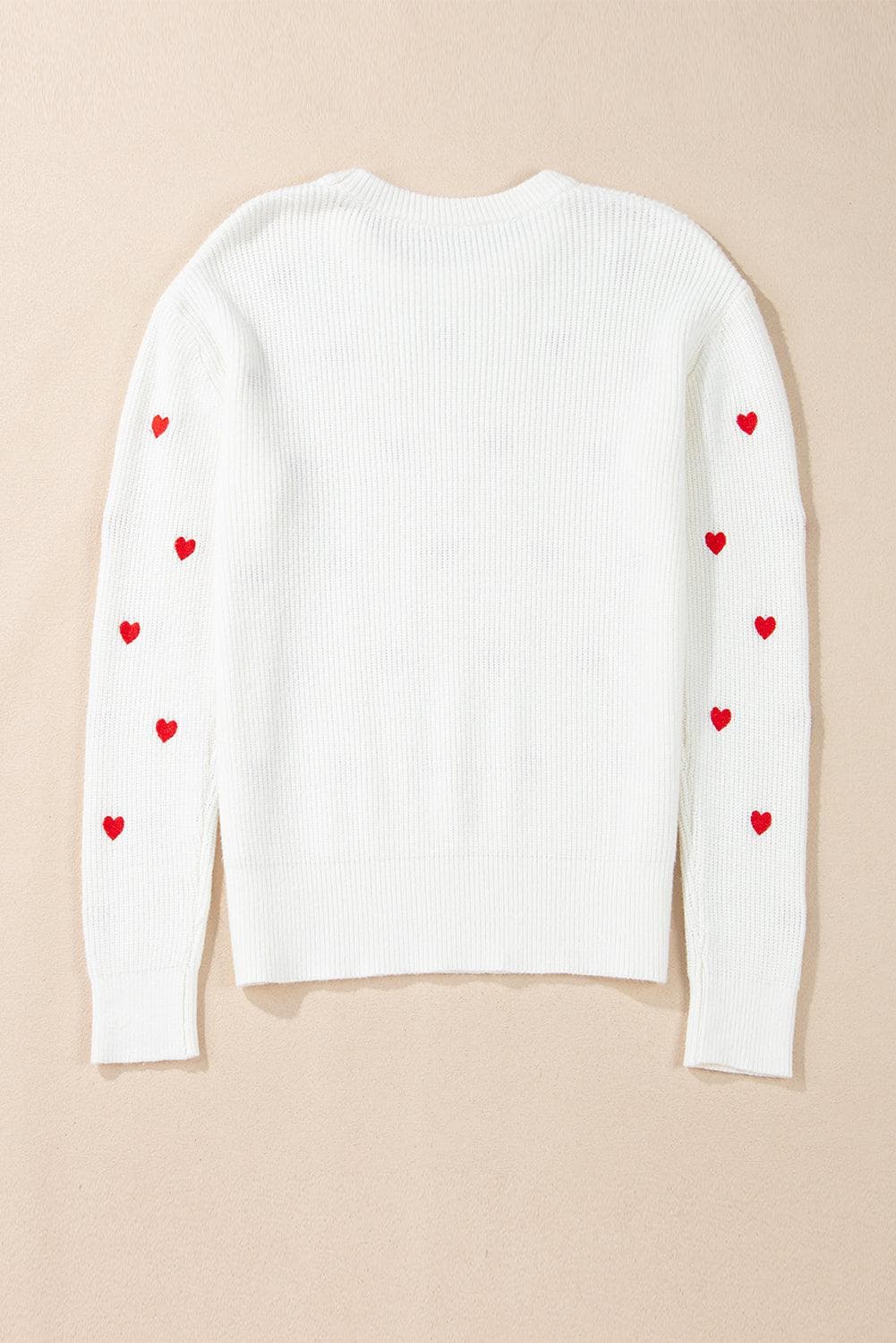 Sweaters & Cardigans/Sweaters White Heart Shape Drop Shoulder Round Neck Sweater