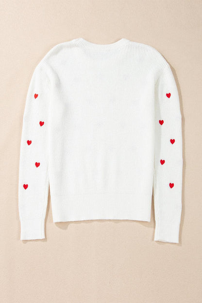 Sweaters & Cardigans/Sweaters White Heart Shape Drop Shoulder Round Neck Sweater