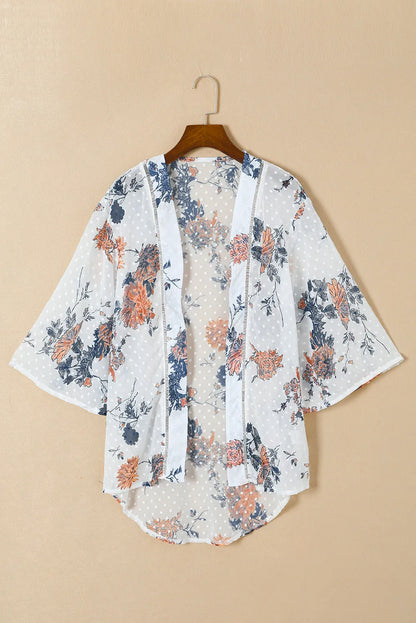 White Floral Print Open Front Bell Sleeve kimono - Chic Meadow Boutique 