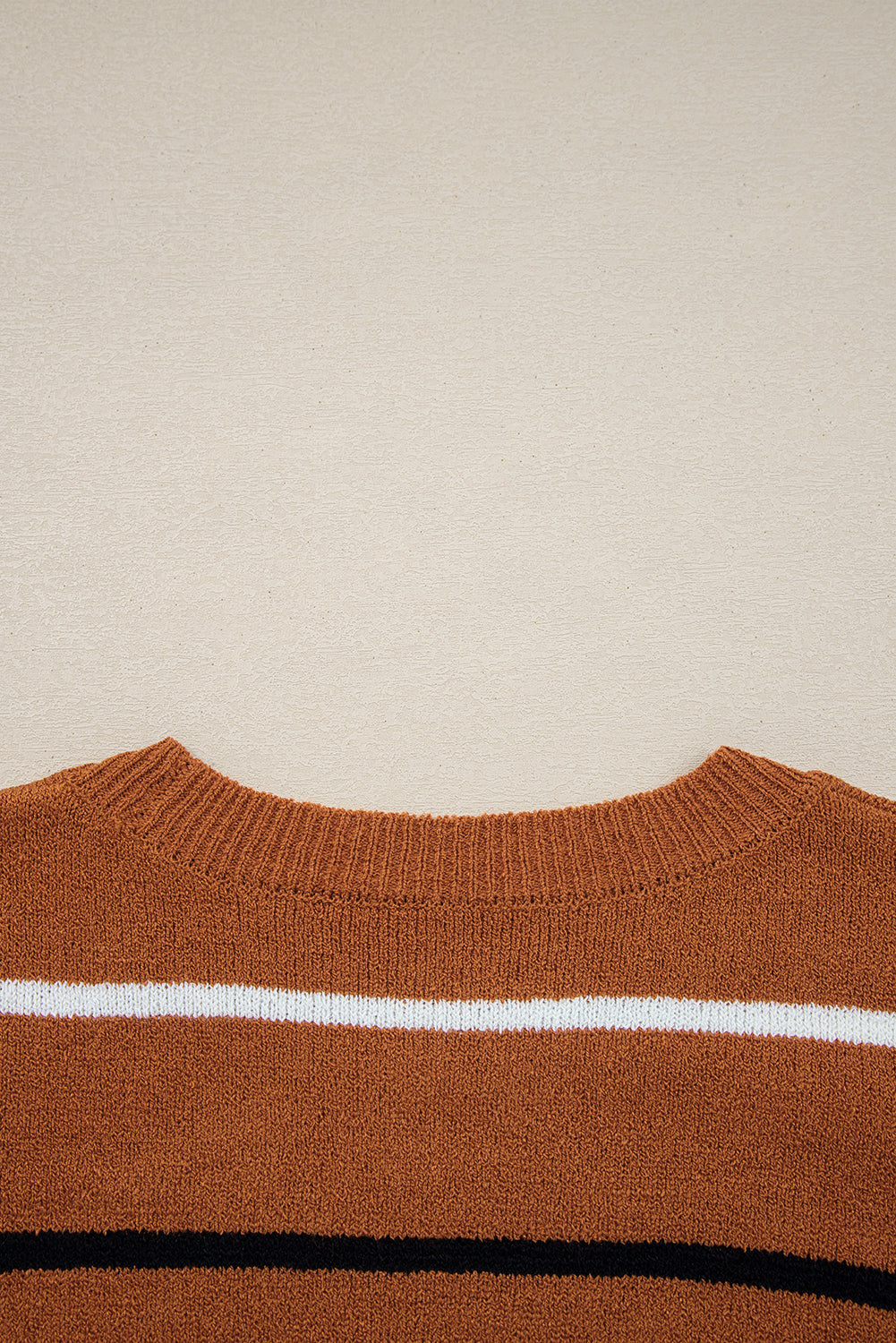 Brown Stripe Ribbed Edge Drop Shoulder Sweater