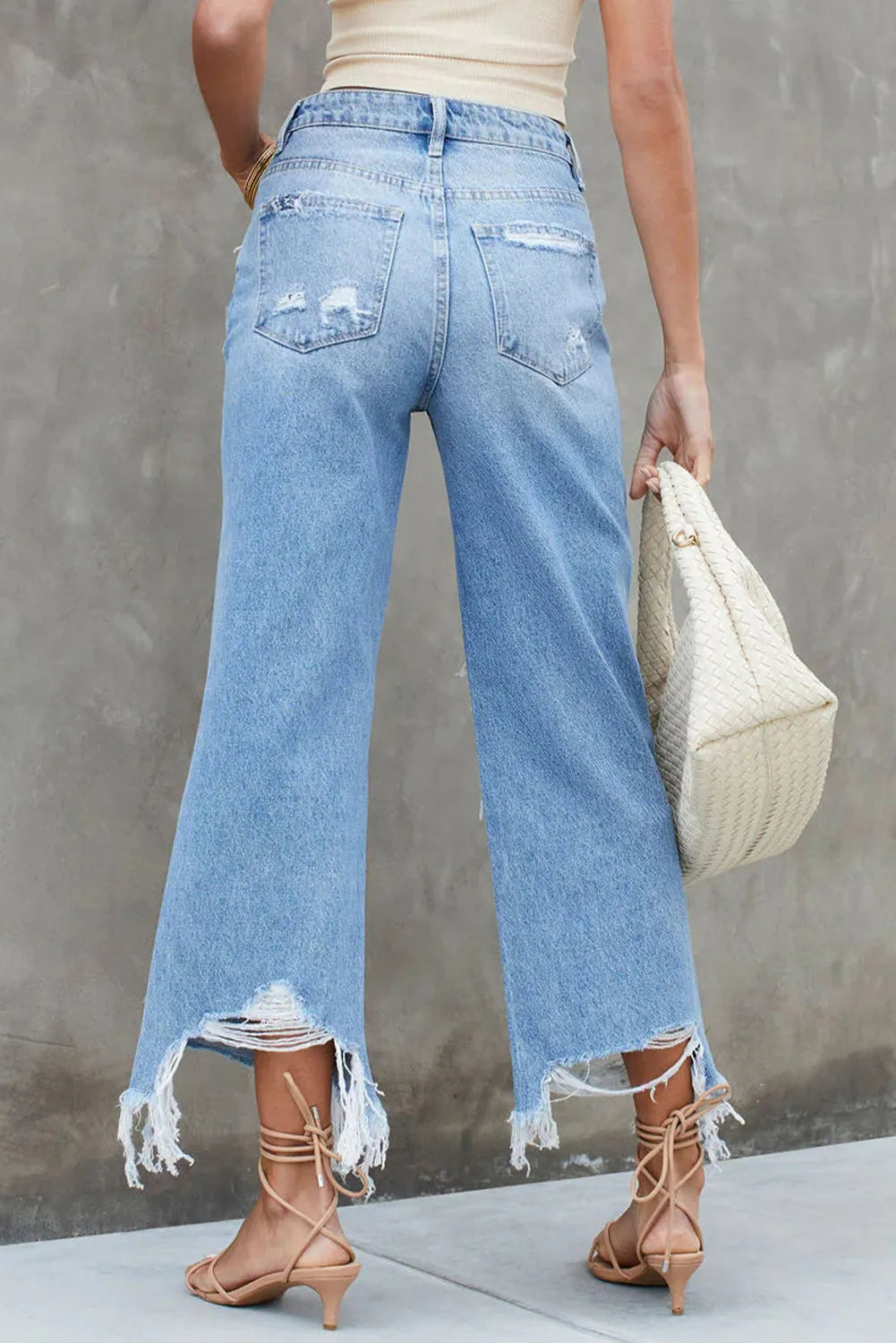 Sky Blue Heavy Destroyed High Waist Jeans - Chic Meadow Boutique 