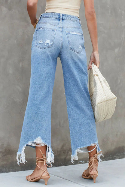 Sky Blue Heavy Destroyed High Waist Jeans - Chic Meadow Boutique 