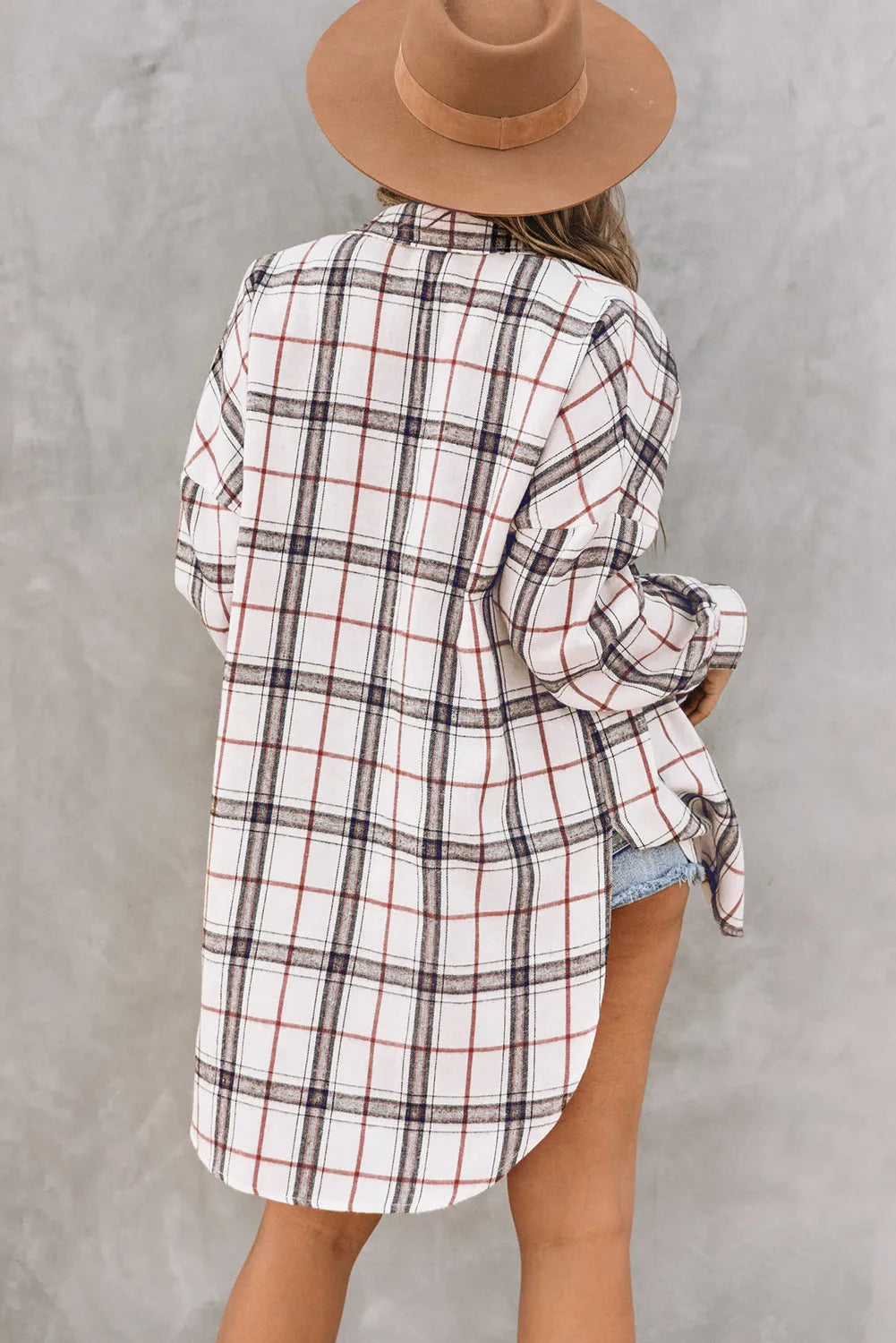 White Oversized Plaid Pattern Shacket with Slits - Chic Meadow Boutique 