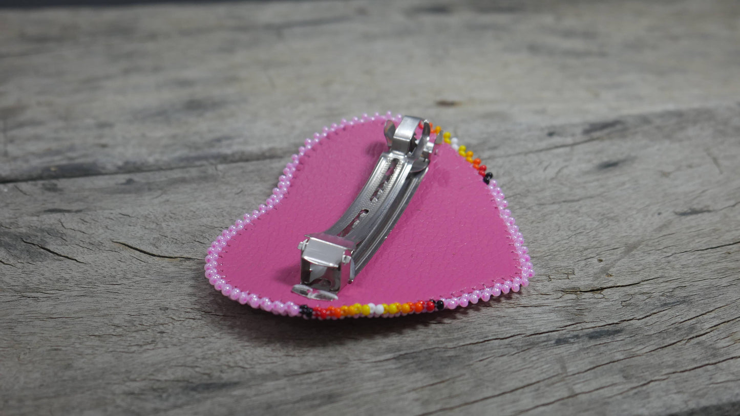 Pink Beaded Barrette Hair Clips Beaded , Tribal Barrette