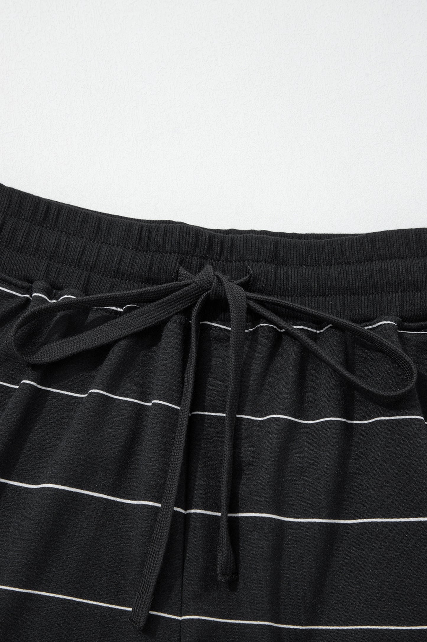Black Stripe Half Sleeve Tee Drawstring Shorts 2pcs Set