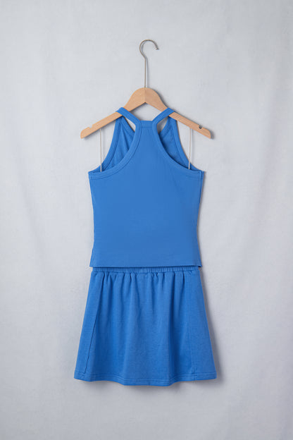 Sky Blue Slim Tank Top Elastic Waist Mini Skort 2pcs Outfit