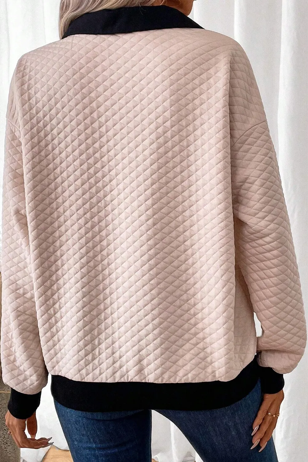 Oatmeal Textured Colorblock Edge Buttoned Collar Sweatshirt - Chic Meadow Boutique 