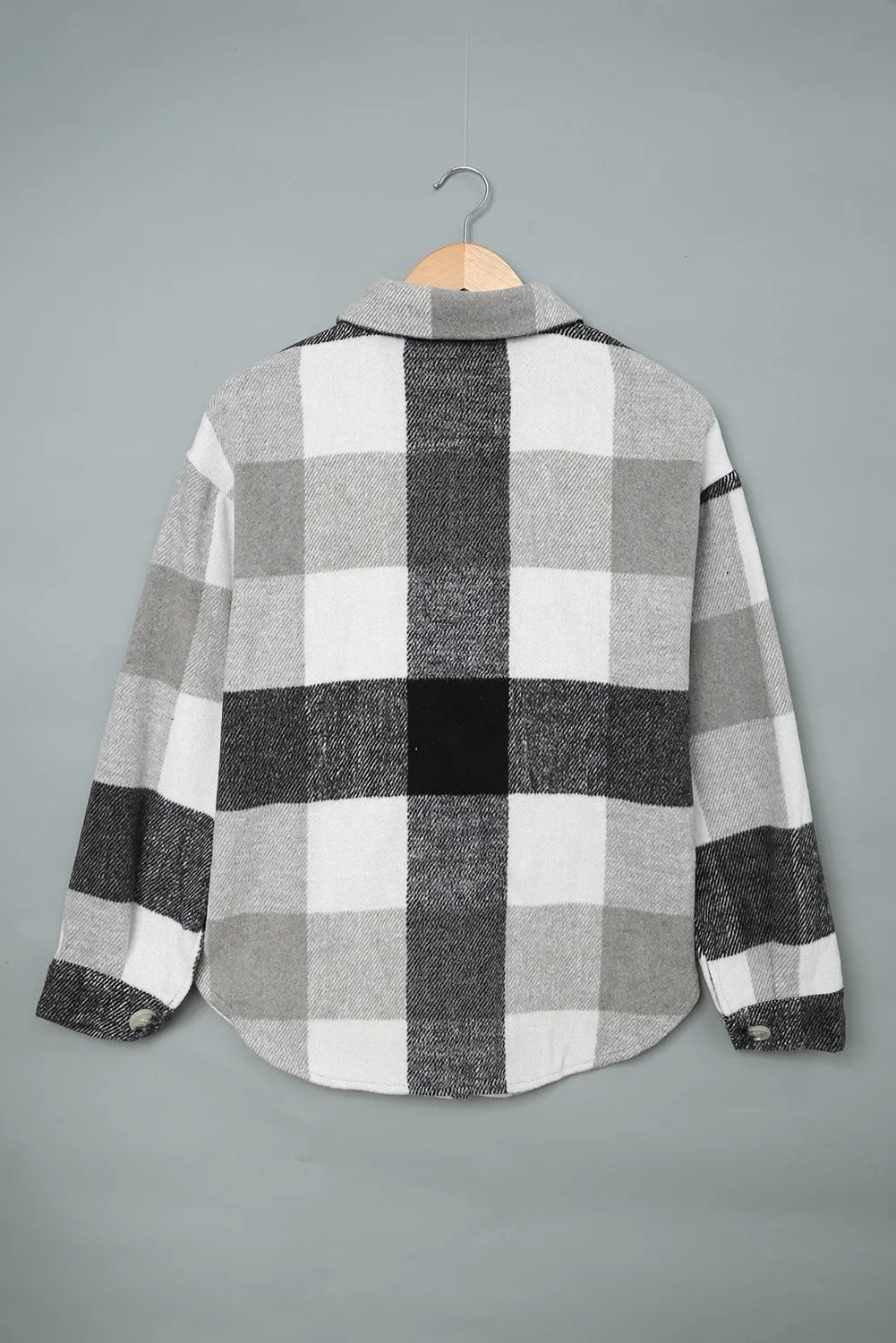 Gray Plaid Color Block Buttoned Long Sleeve Jacket with Pocket - Chic Meadow Boutique 