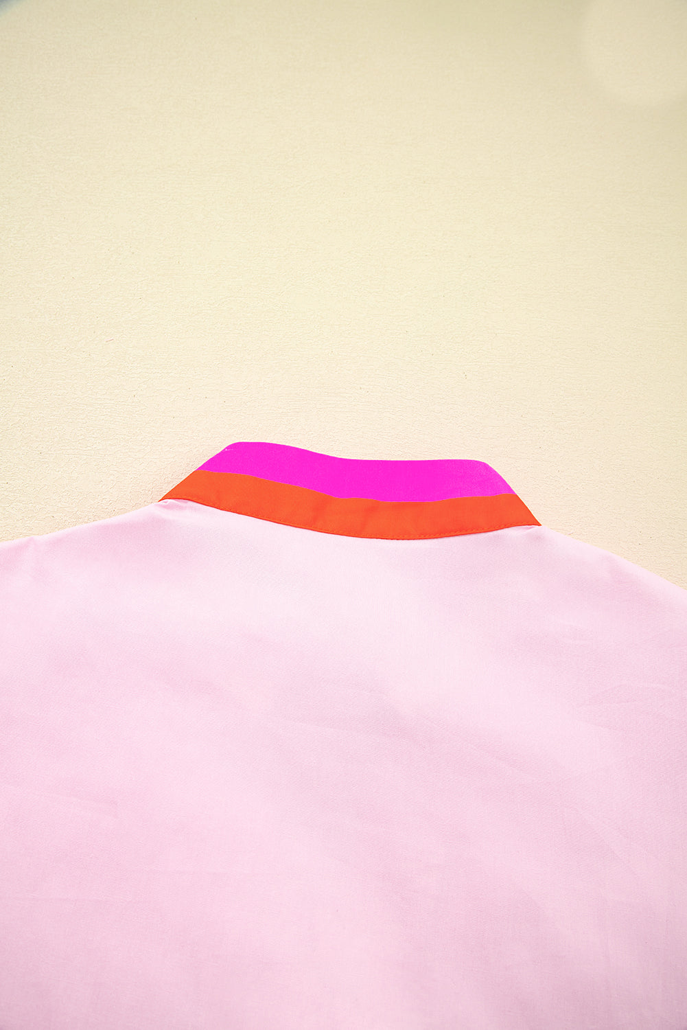 Pink Contrast Striped V Neck Collision Short Puff Sleeve Blouse