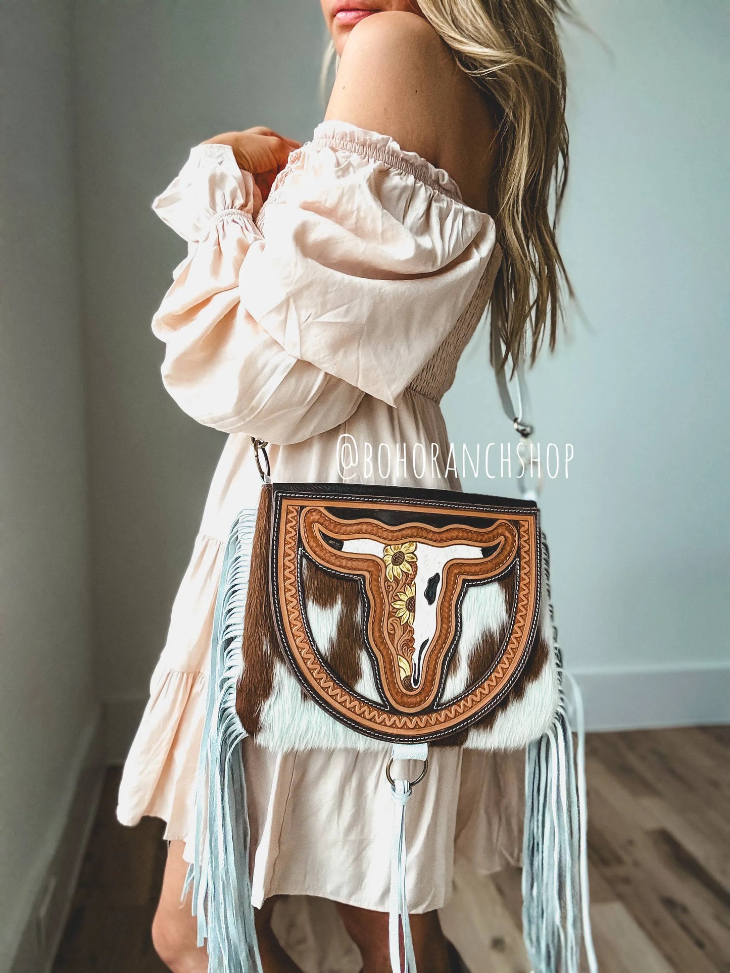 THE CAROLINE CROSSBODY steer longhorn - cowhide purse bag - Chic Meadow Boutique 