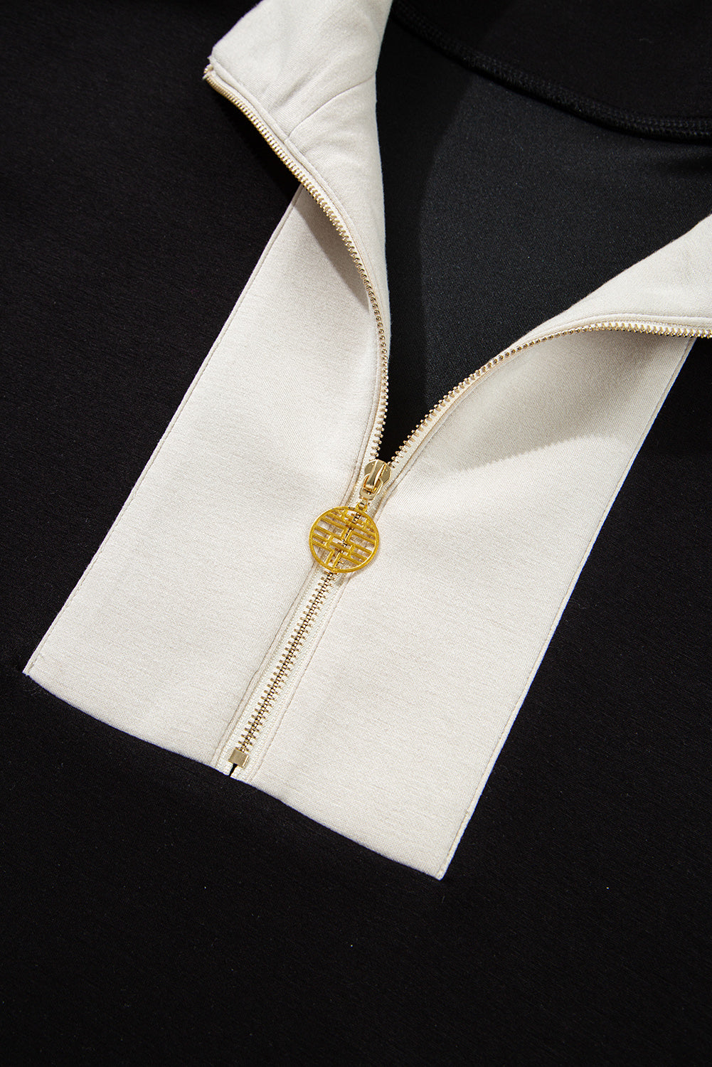 Black Contrast Zipped Stand Collared T Shirt and Short Set