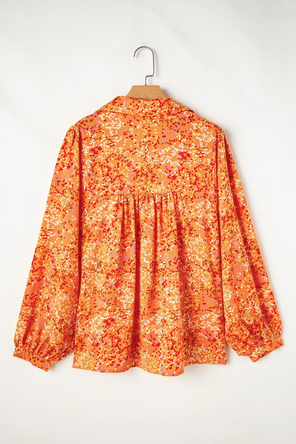 Orange Abstract Print Collared V Neck Babydoll Blouse - Chic Meadow Boutique 