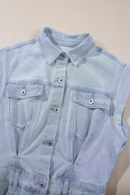 Light Blue Acid Wash Flap Pockets Frayed Denim Dress - Chic Meadow Boutique 