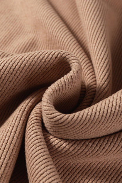 Dark Khaki Leopard Drawstring Pullover Hoodie and High Waist Pants Corduroy Suit