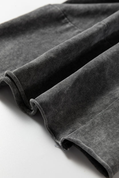 Medium Grey Mineral Wash Lace-up High Waist Raw Hem Patched Pocket Pants