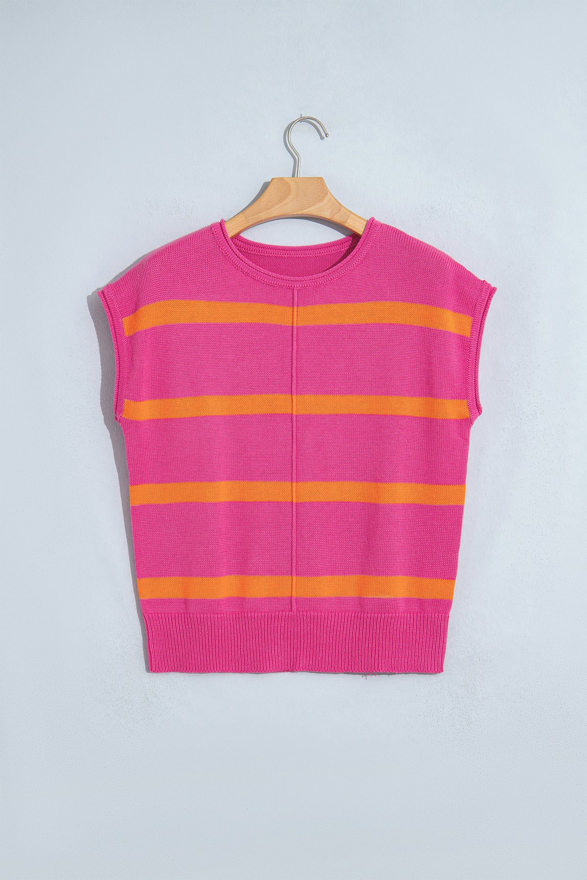Rose Stripe Knit Western Short Sleeve Sweater