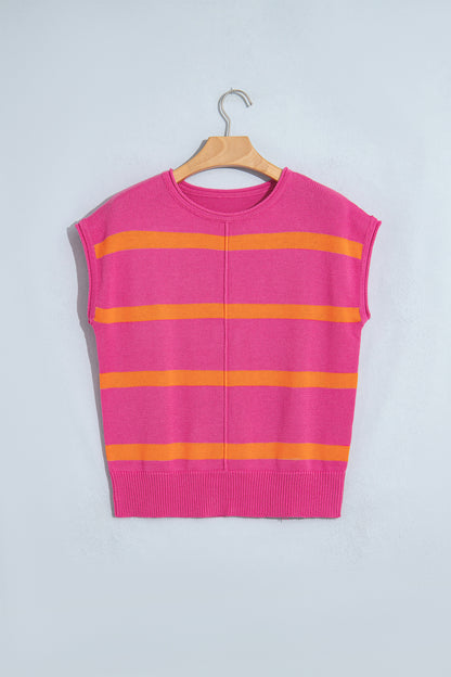 Rose Stripe Knit Western Short Sleeve Sweater