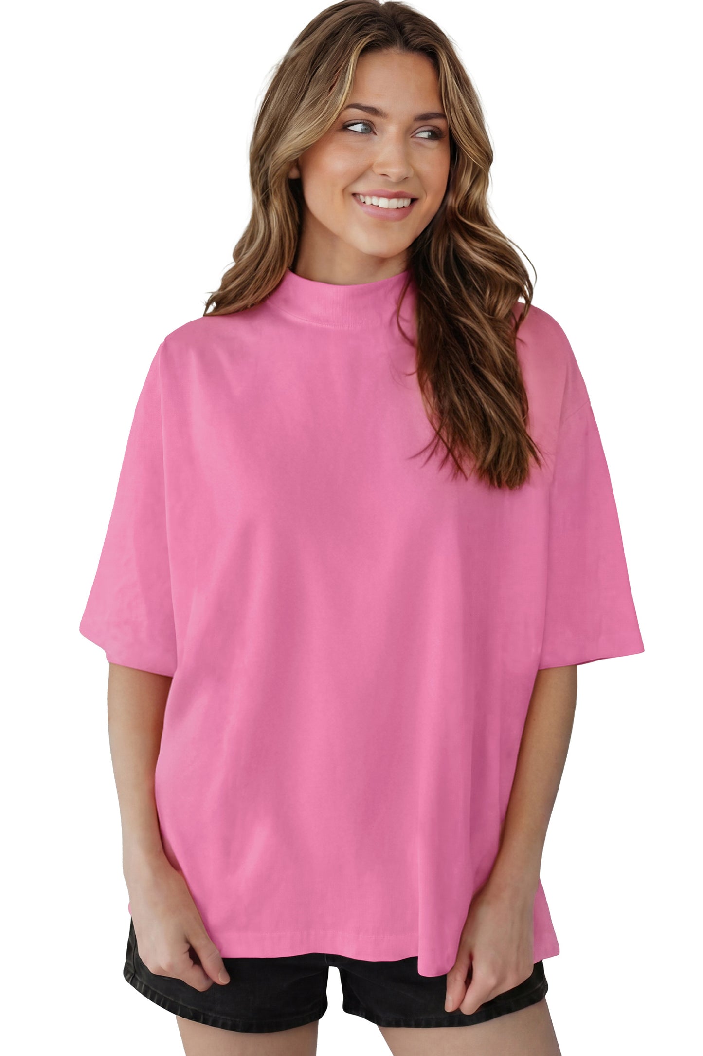 Sachet Pink Solid Color High Neck Oversize Tee