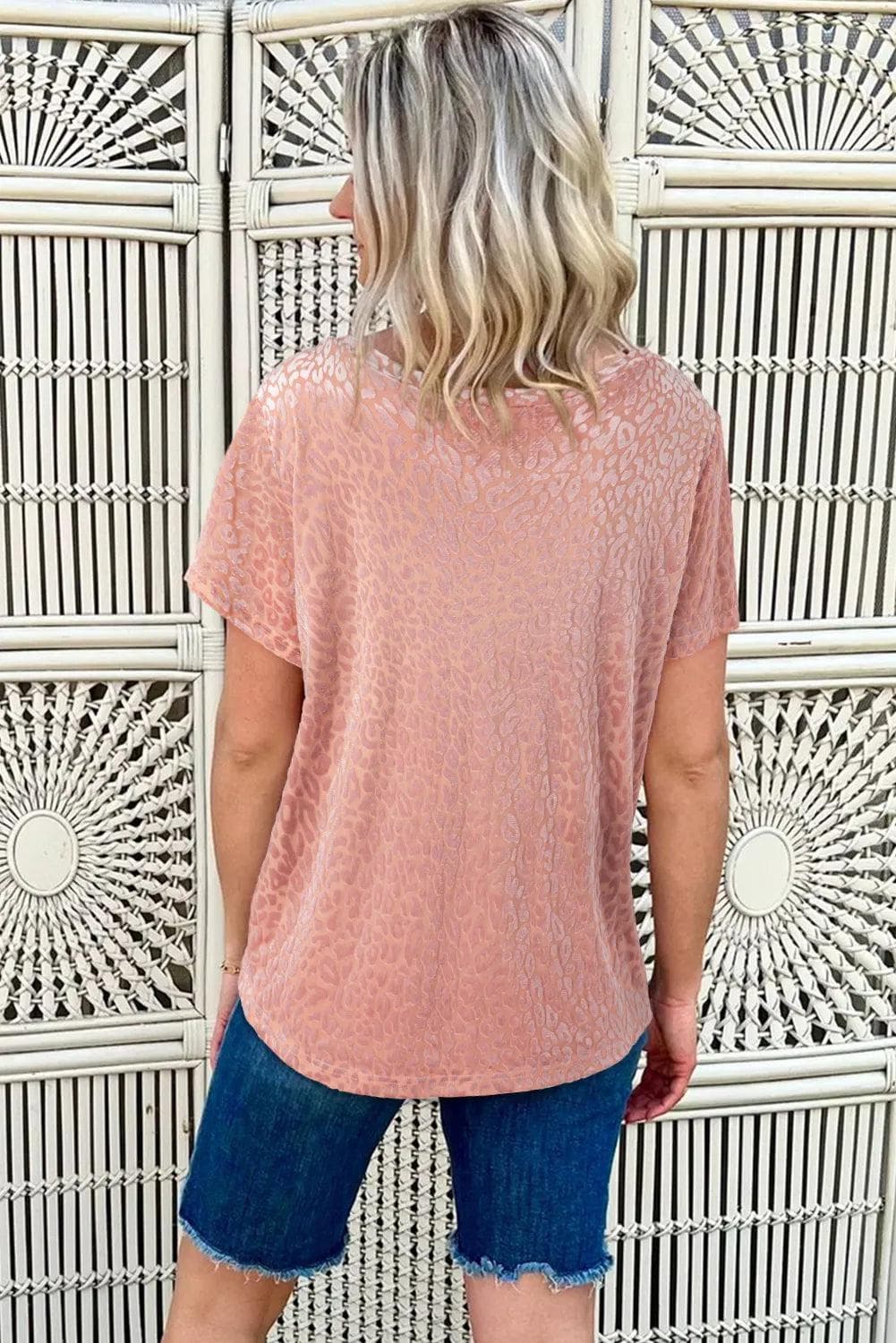 Tops/Tops & Tees Pink Burnout Velvet Leopard Print Short Sleeve Top