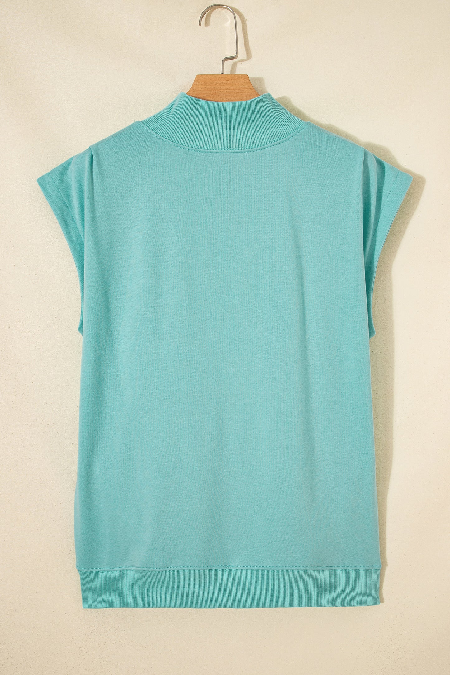 Mint Green Solid Color High Neck Cap Sleeve Loose Top