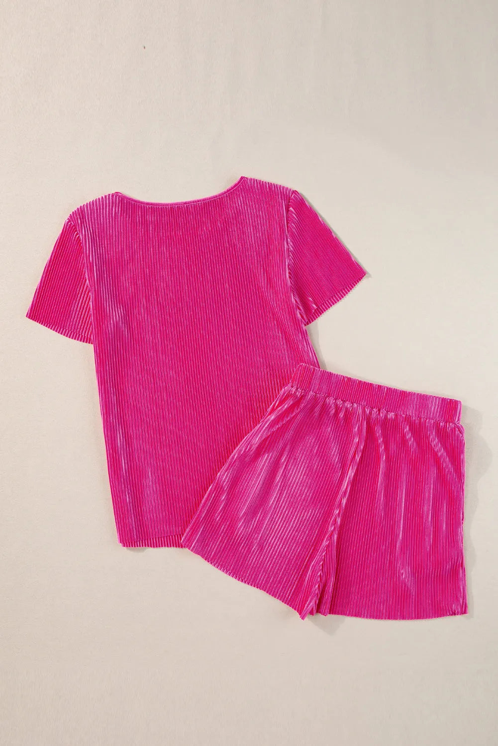 Bright Pink Casual Pleated Short Two-piece Set - Chic Meadow Boutique 