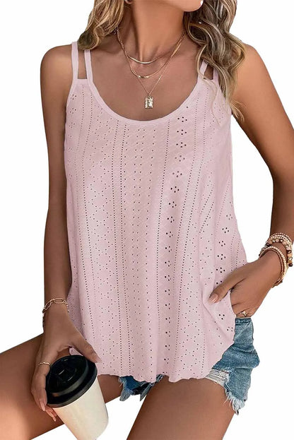 Pink Eyelet Strappy Scoop-Neck Tank Top - Chic Meadow Boutique 