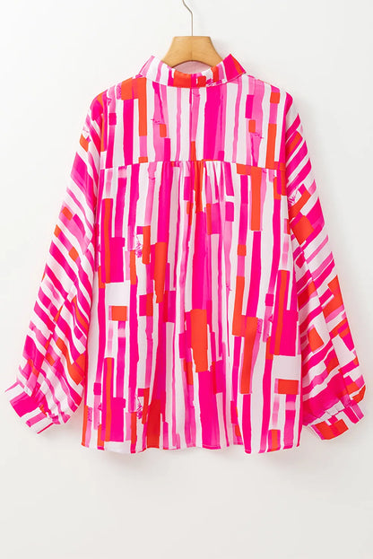 Pink Abstract Print Batwing Sleeve Casual Shirt - Chic Meadow Boutique 