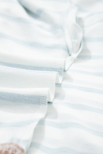 White Stripe Twisted Ribbed Patchwork Drop Shoulder Round Neck Sweatshirt