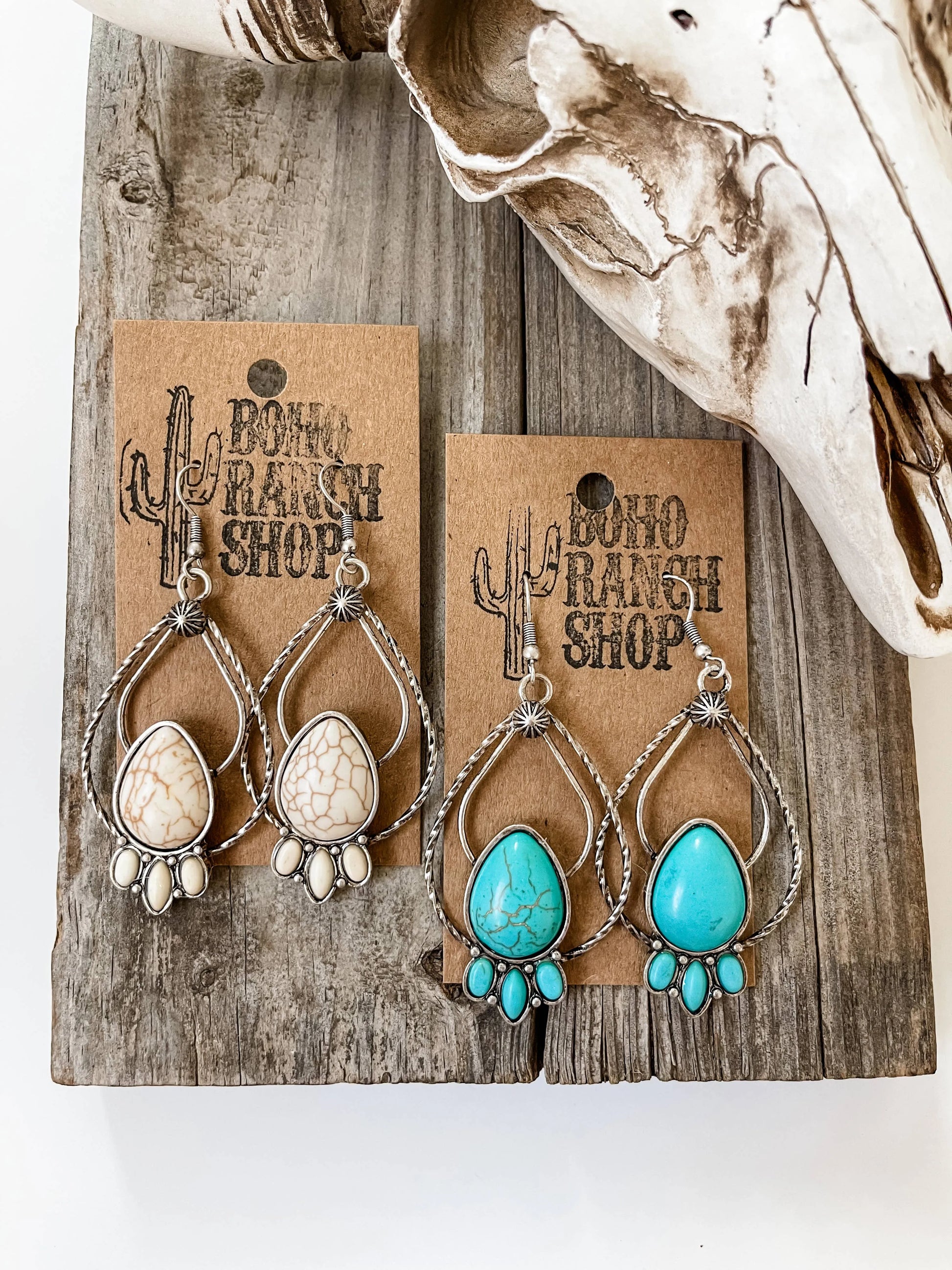 Western Teardrop Stone Dangle Earrings - Turquoise - Chic Meadow Boutique 