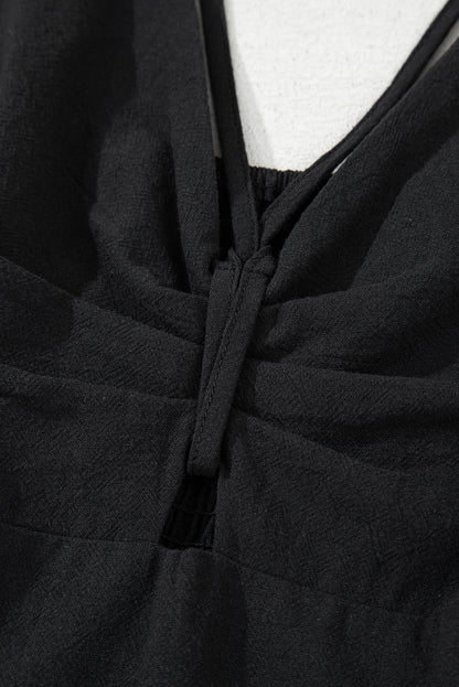 Black Front Cut Out Smocked Back Sleeveless Wide Leg Jumpsuit