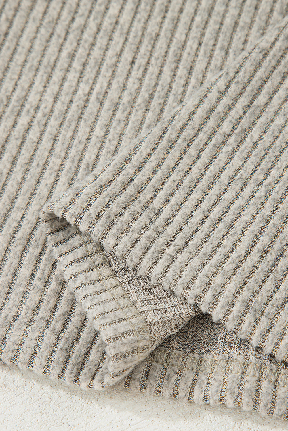 Simply Taupe Ribbed Texture Drop Shoulder Henley Knit Top