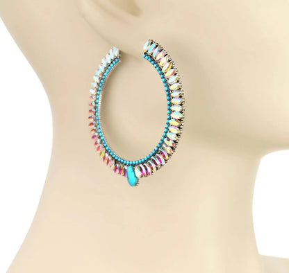 Western Glass Bling Stone Post Hoop Earrings - Chic Meadow Boutique 