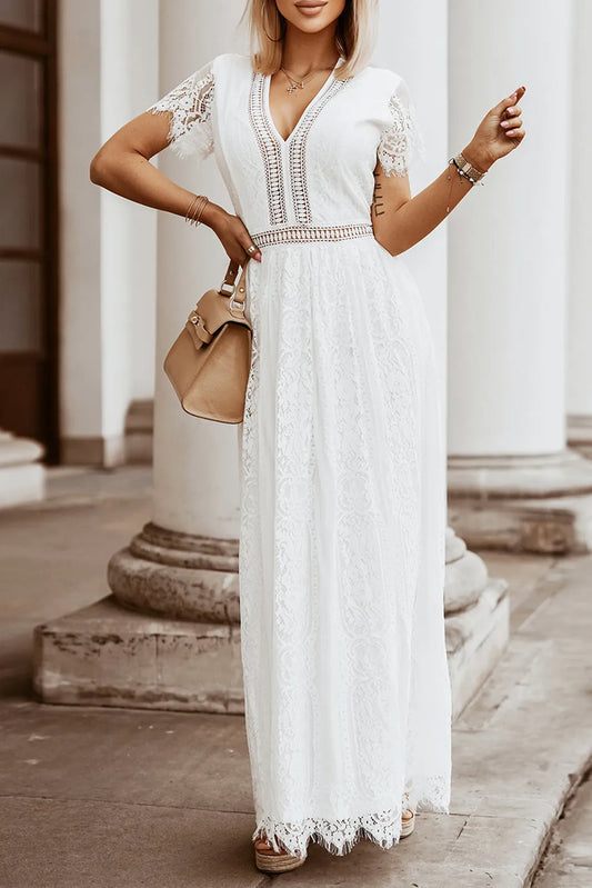 White Blue Fill Your Heart Lace Maxi Dress - Chic Meadow Boutique 