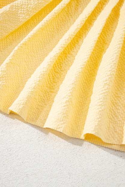 Yellow Cream Bow Tie Notched Neck Pleated Tank Top